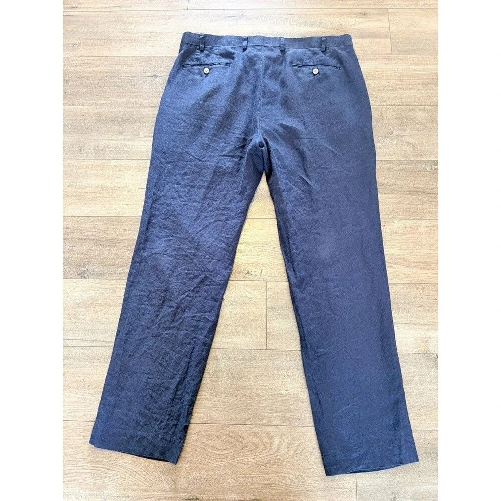Lauren Ralph Lauren Mens 38X32 Navy Blue 100% Linen Dress Pants Trousers